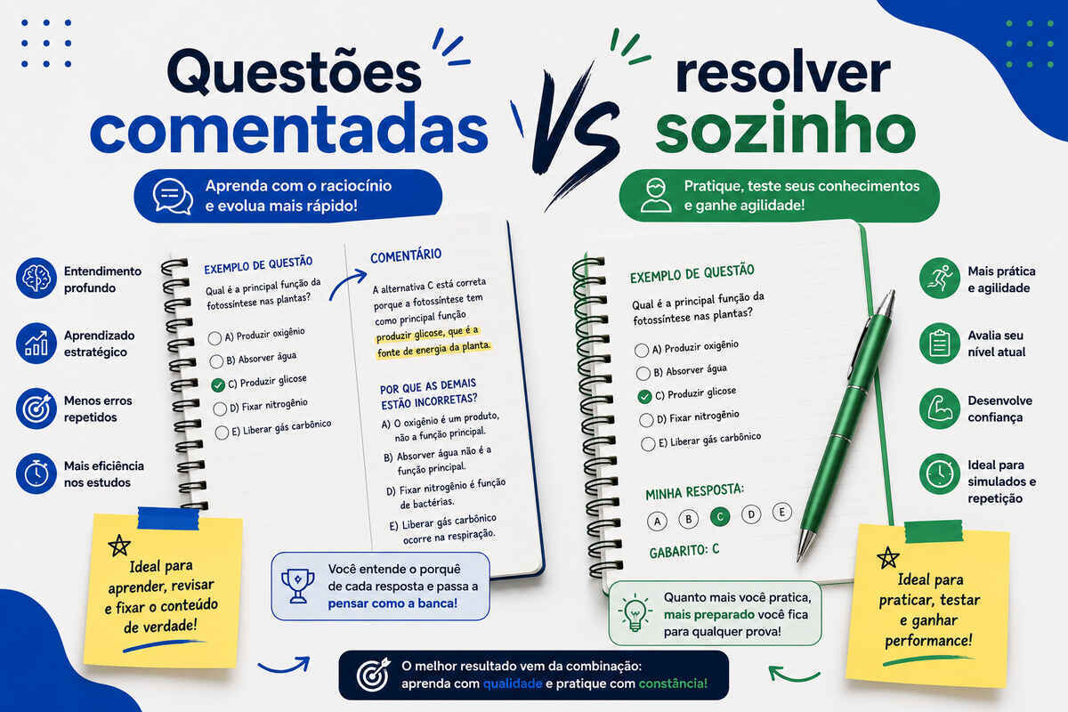 Questões comentadas vs resolver sozinho